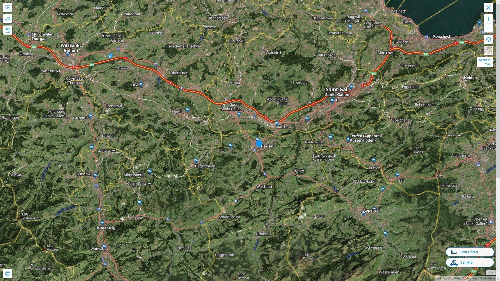 Herisau Highway and Road Map with Satellite View